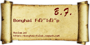 Bonyhai Fülöp névjegykártya
